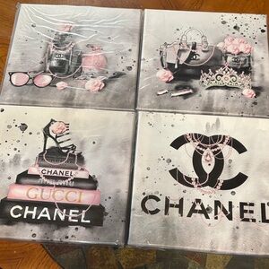 Chanel and Gucci Pink and Black Wall Art Set